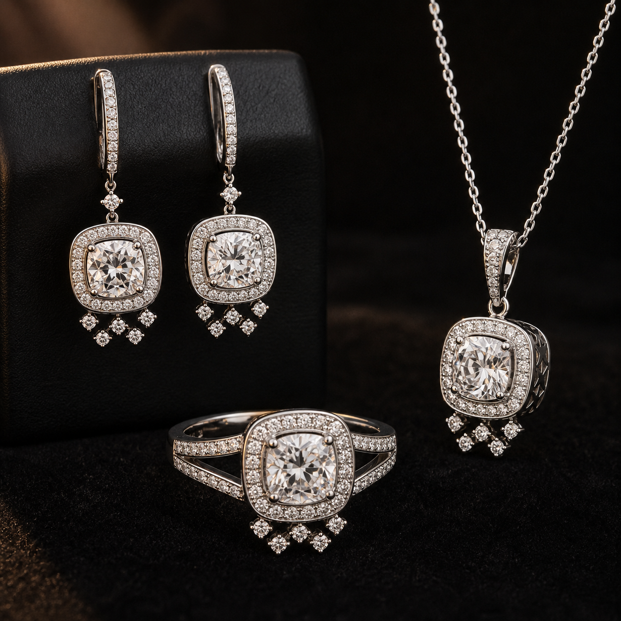 Cassiopeia coordinated set — ring, earrings and necklace styling concept