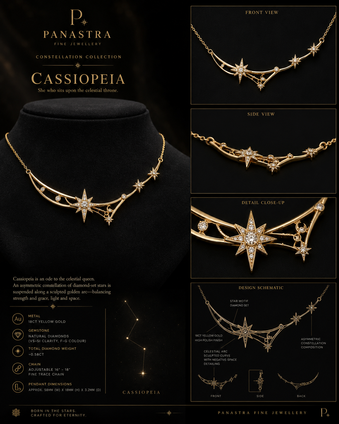 Cassiopeia Celestial Arc Necklace — studio hero view