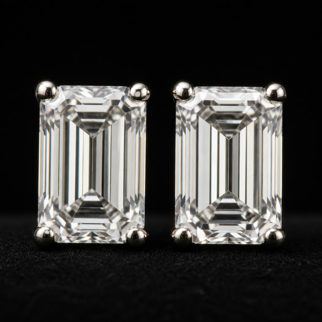 Arc Emerald Diamond Studs — studio hero view