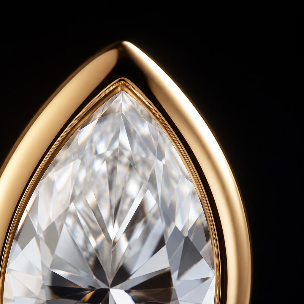 Celeste Pear Bezel — Macro view, 1.50ct / Pear / 18ct Yellow Gold / Bezel