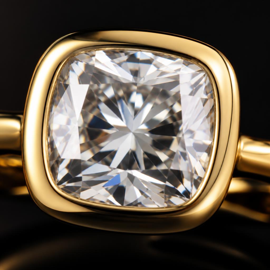 Élan Cushion Bezel — Macro view, 1.50ct / Cushion / 18ct Yellow Gold / Bezel