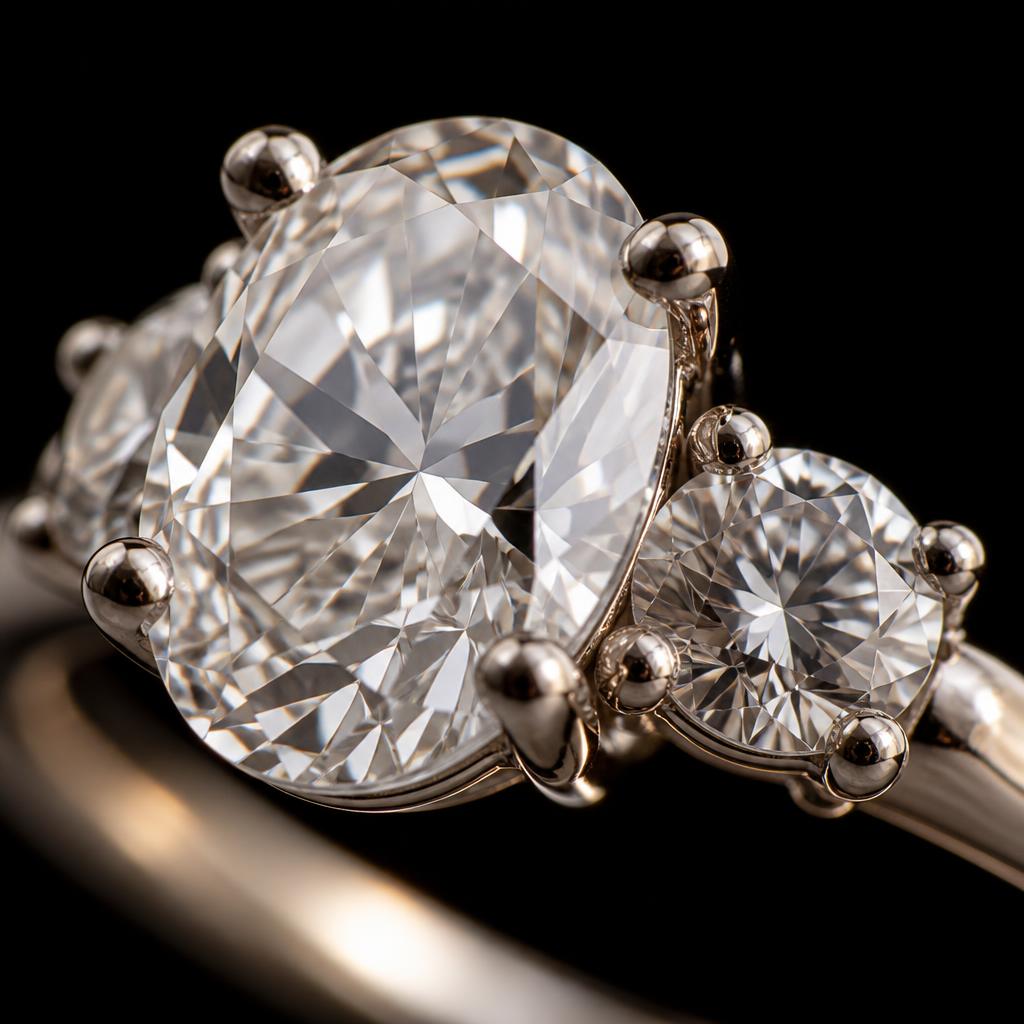 Tria Round Trilogy — Macro view, 3.50ct / Round / Platinum 950 / Trilogy