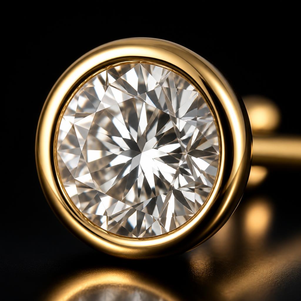 Orbit Bezel Diamond Studs — Macro view, 1.50ct / Round / 18ct Yellow Gold / Bezel Stud