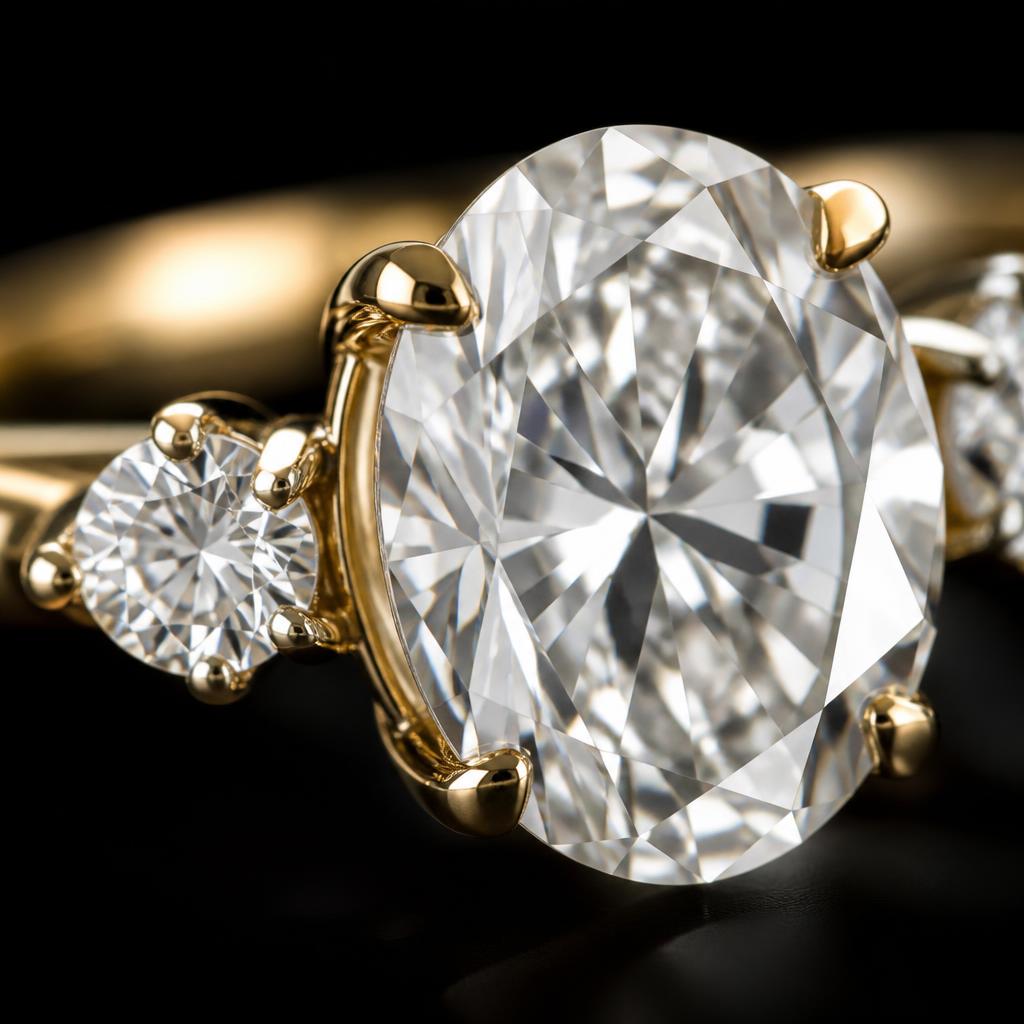 Tria Oval Trilogy — Macro view, 2.70ct / Oval / 18ct Yellow Gold / Trilogy