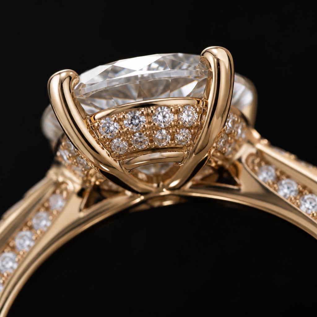 Astra Oval Hidden Halo — Macro view, 1.50ct / Oval / 18ct Yellow Gold / Hidden Halo