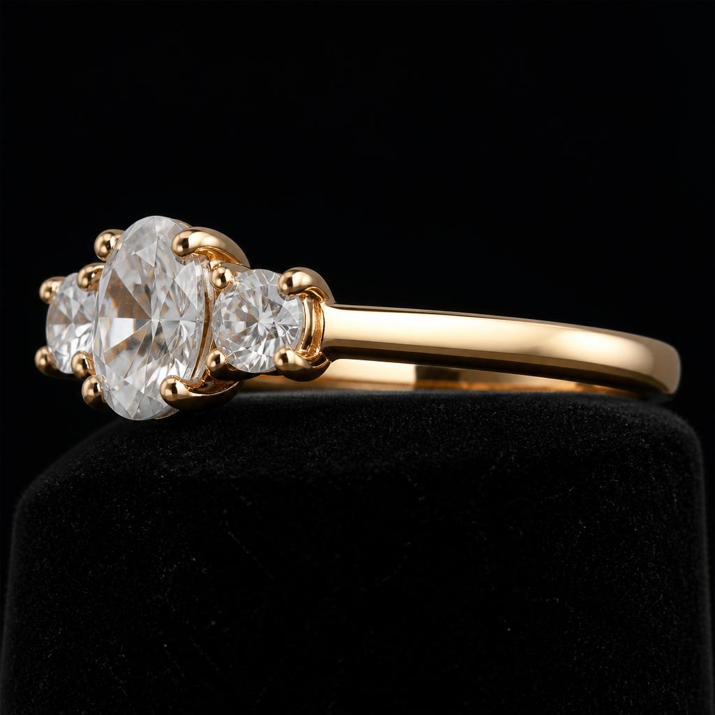 Tria Oval Trilogy — Profile view, 2.70ct / Oval / 18ct Yellow Gold / Trilogy