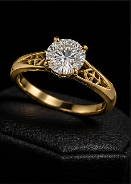 Polaris — Compass Round North-Star Solitaire — Three-quarter