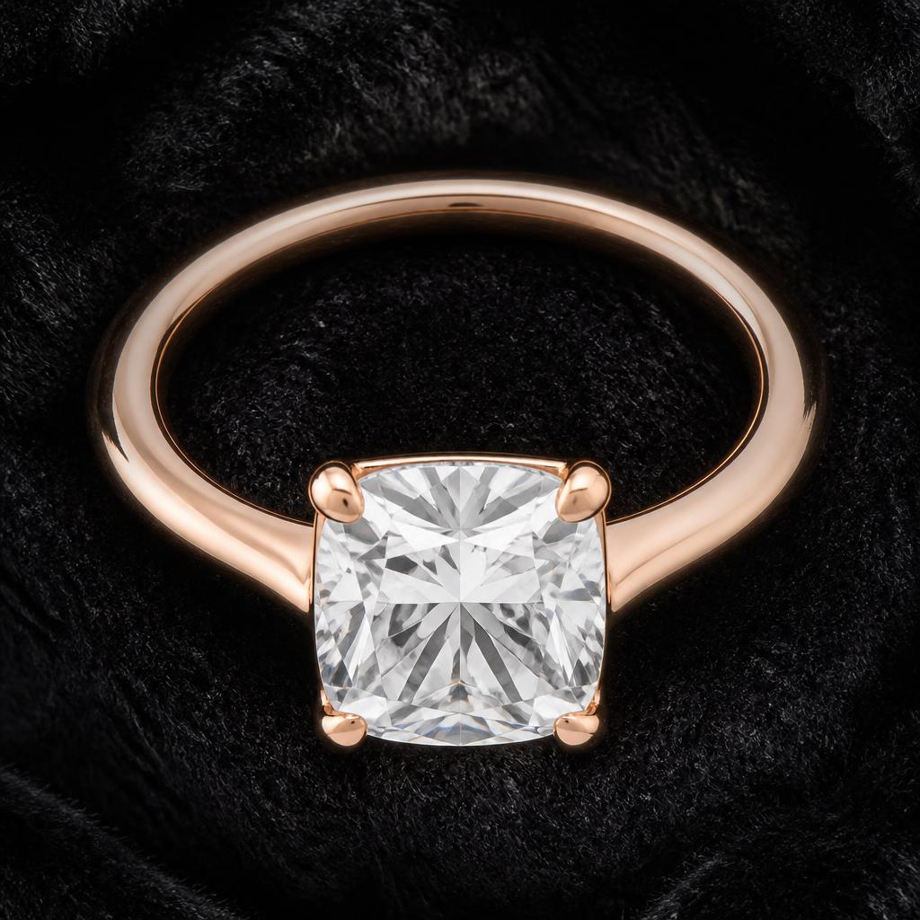 Élan Cushion Solitaire — Top view, 1.50ct / Cushion / 18ct Rose Gold / Solitaire