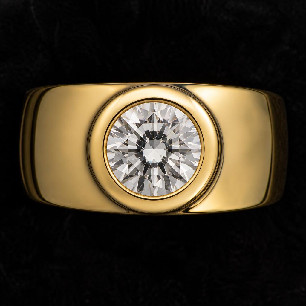 Solis Round Bezel — Top view, 1.50ct / Round / 18ct Yellow Gold / Bezel