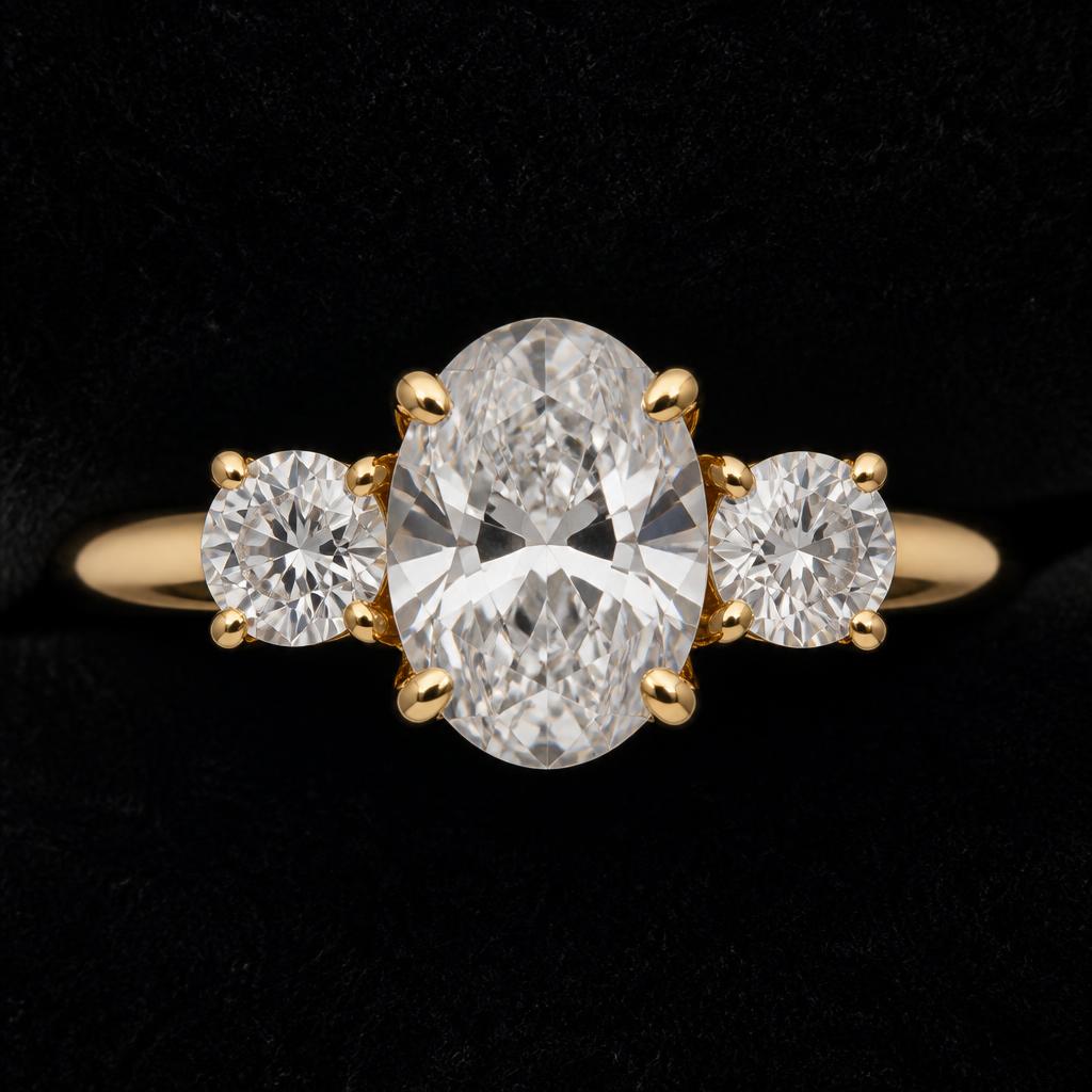 Tria Oval Trilogy — Top view, 2.70ct / Oval / 18ct Yellow Gold / Trilogy