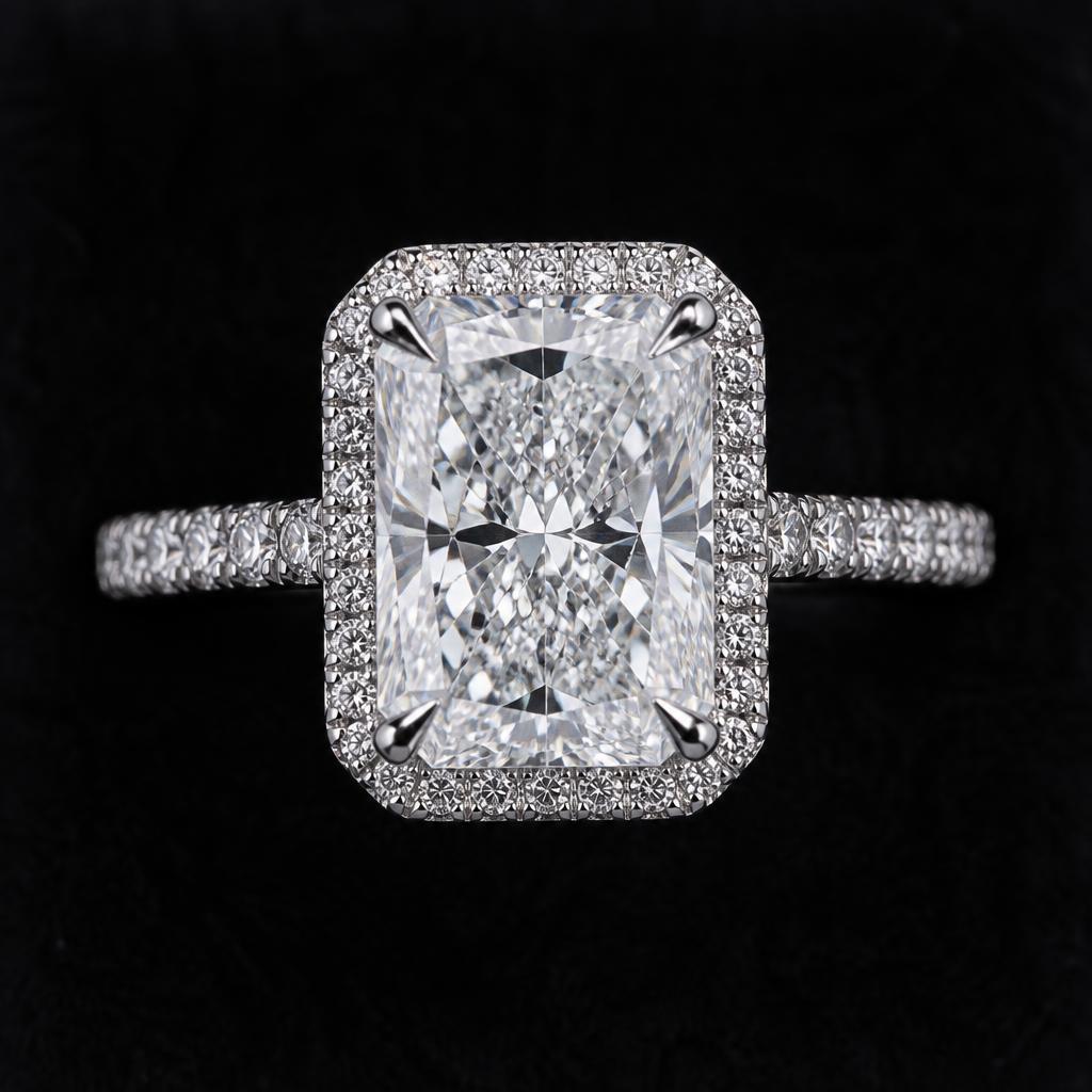 Vela Radiant Hidden Halo — Top view, 1.50ct / Radiant / Platinum 950 / Hidden Halo