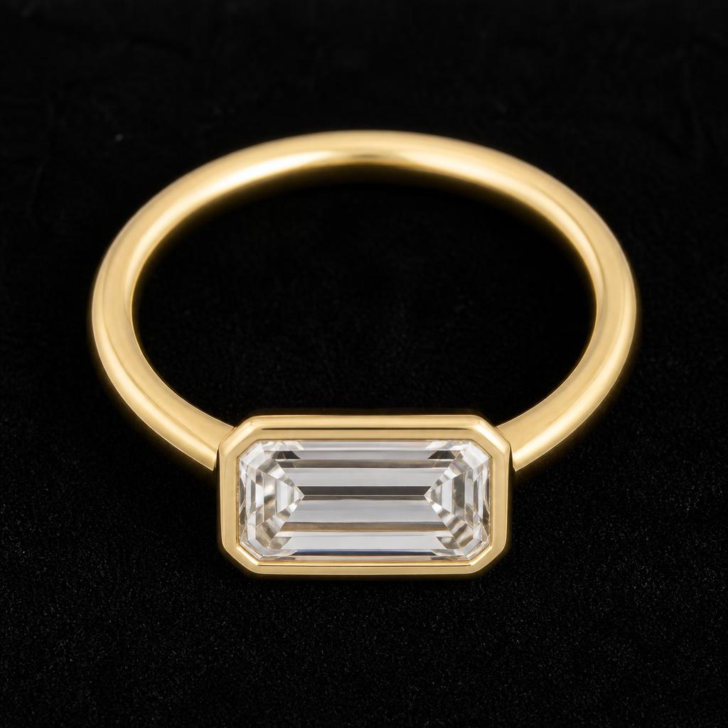Arc Emerald East-West Bezel — Top view, 1.50ct / Emerald / 18ct Yellow Gold / East-West Bezel