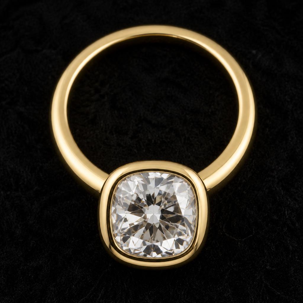 Élan Cushion Bezel — Top view, 1.50ct / Cushion / 18ct Yellow Gold / Bezel