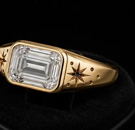 Vega — East-West Emerald Astral Bezel — approved design render, three-quarter view