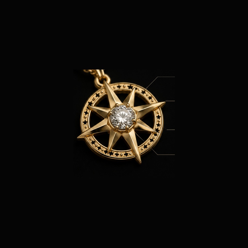 North-Star Pendant Necklace — Macro view, 1.50ct / Round / 18ct Yellow Gold / Pendant
