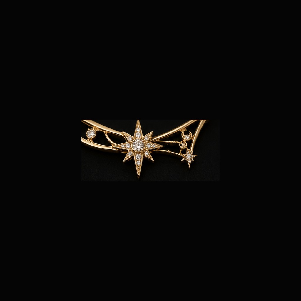 Cassiopeia Celestial Arc Necklace — Macro view, 0.58ct / Round / 18ct Yellow Gold / Pendant