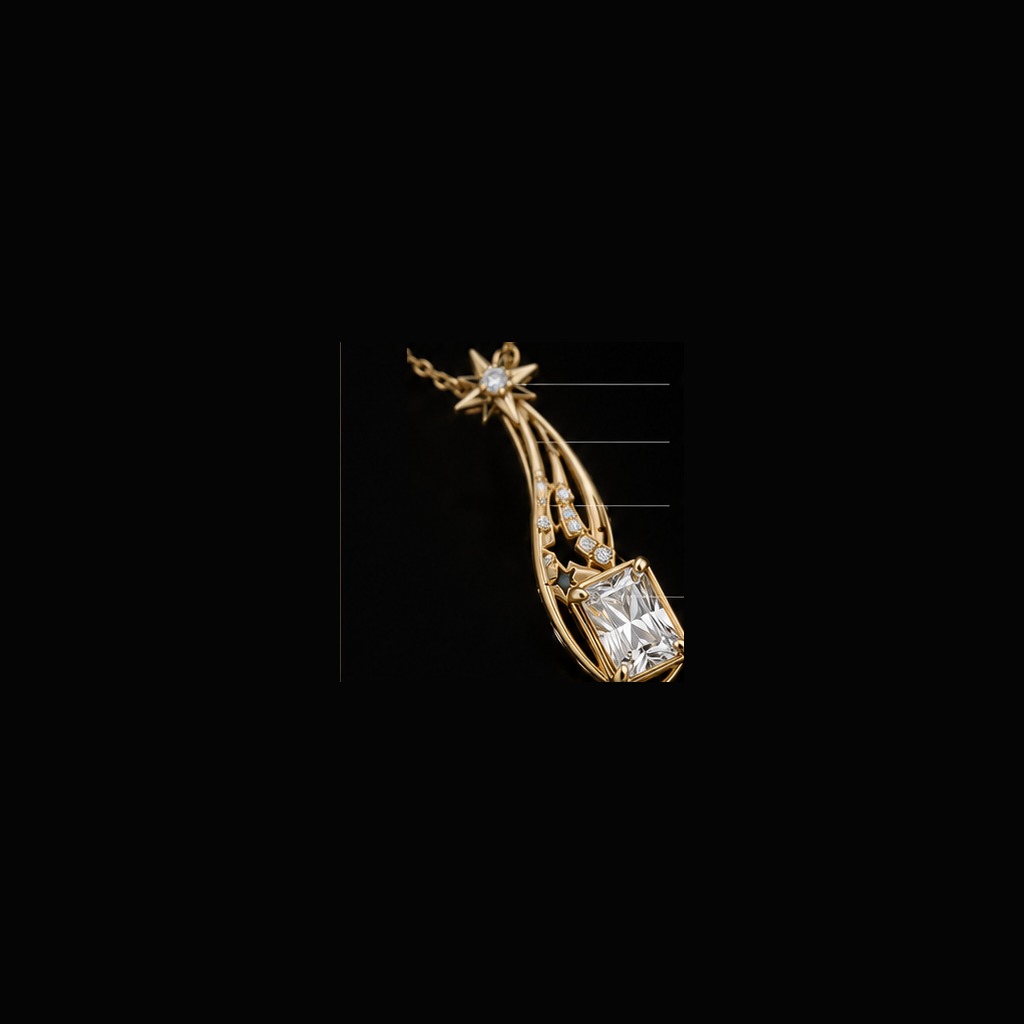 Altair Shooting Star Necklace — Macro view, 1.27ct / Radiant / 18ct Yellow Gold / Pendant