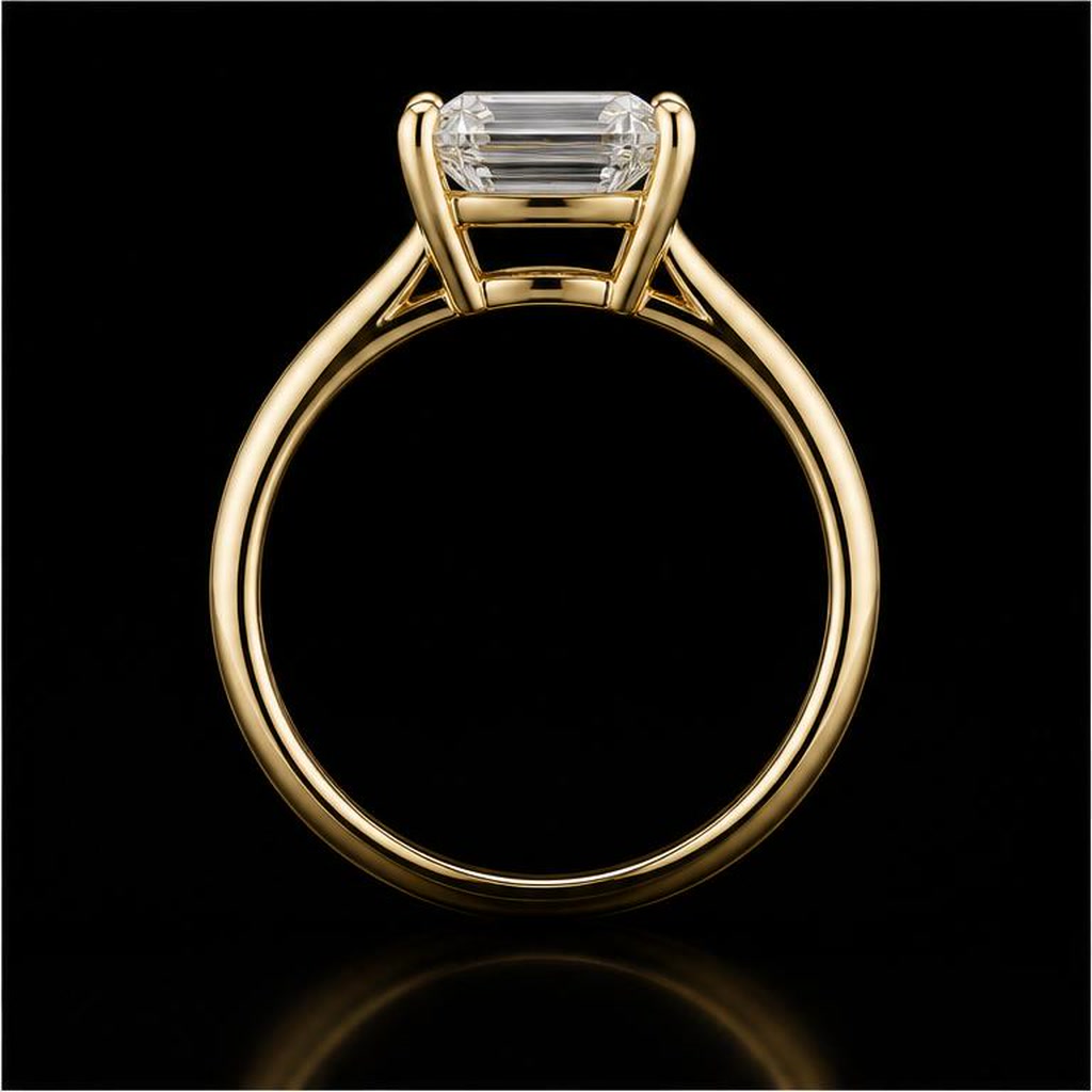 Meridian East-West Emerald — Profile view, 1.50ct / Emerald / 18ct Yellow Gold / East-West Solitaire / Size M