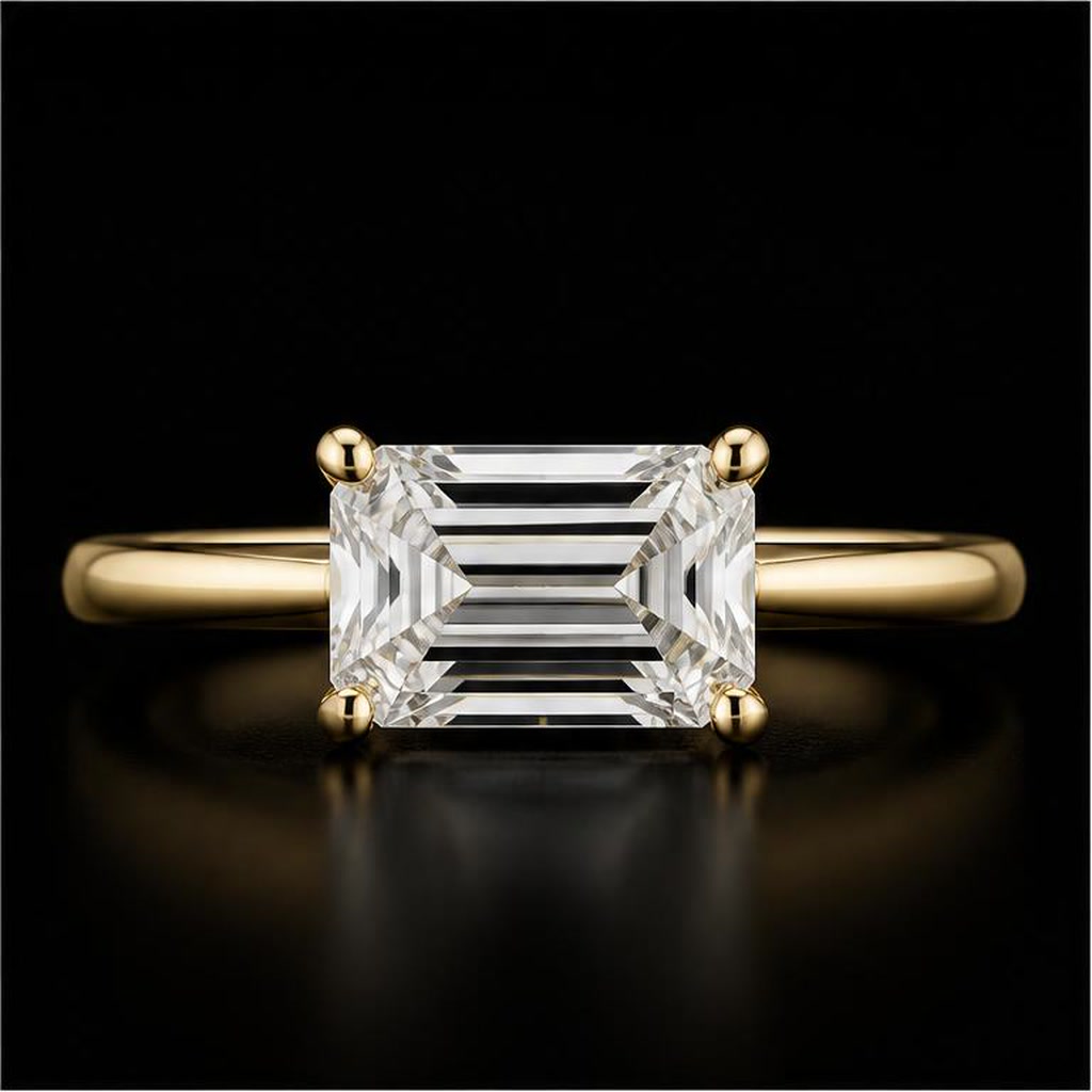 Meridian East-West Emerald — Top view, 1.50ct / Emerald / 18ct Yellow Gold / East-West Solitaire / Size M
