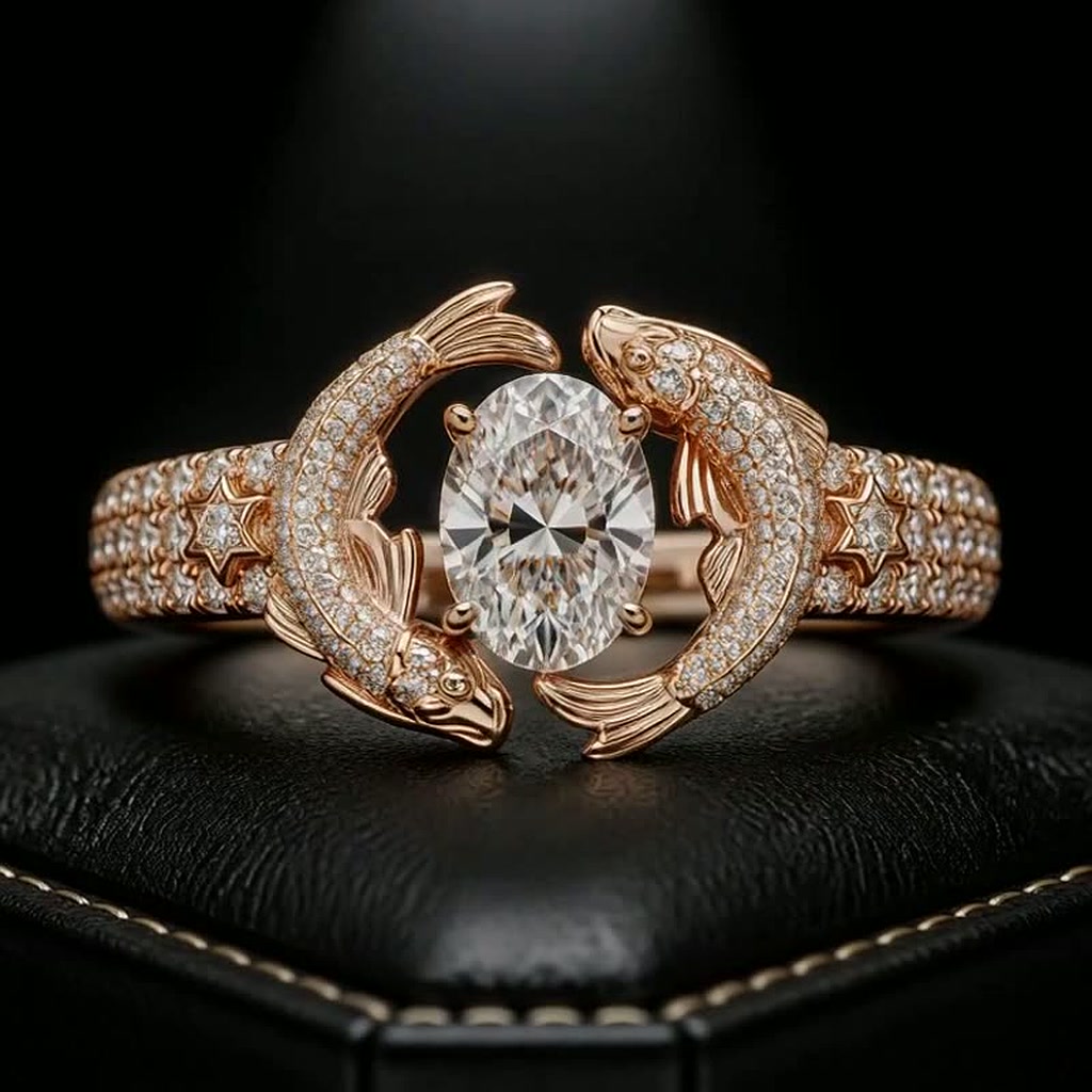 Pisces Star Sign Engagement ring — rotating 360 view